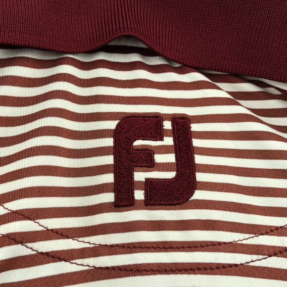 FootJoy Mens Polo Shirt Large Short Sleeve Striped Casual Classic Travel Red - Picture 11 of 13